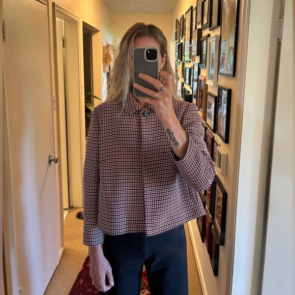 Classiques Entier 70’s Inspired Red Black Knit Woven Collared Blazer Jacket - Picture 8 of 12